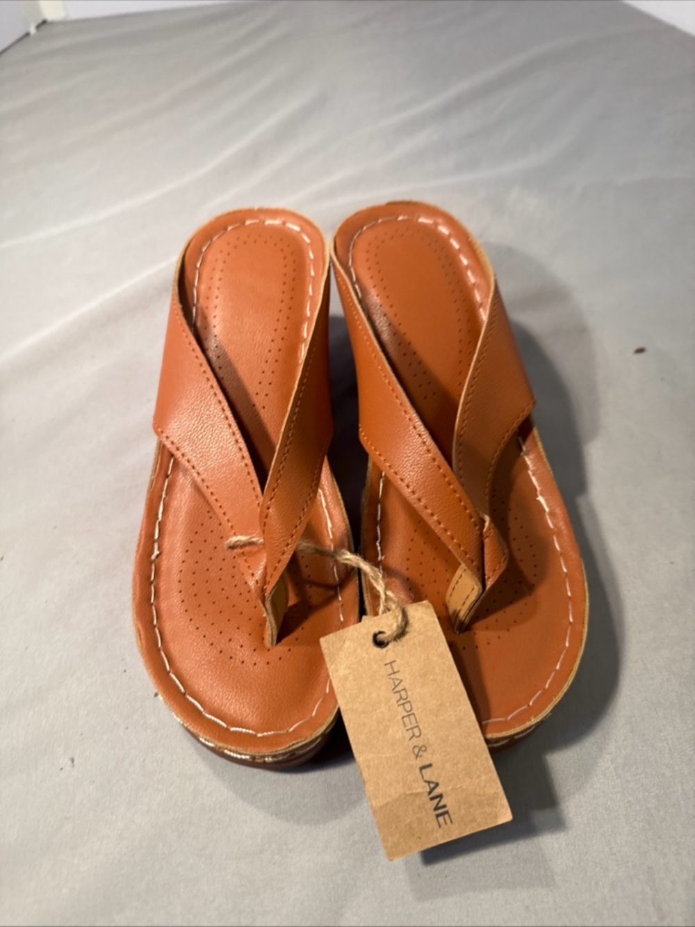 Harper & Lane Orthopedic Women's Tan Leather Wedge Flip Flop